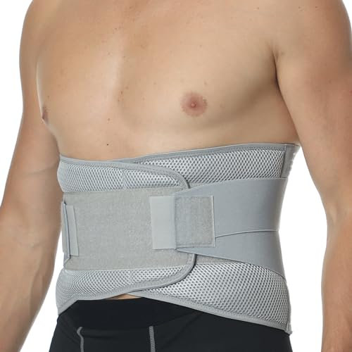 NEOtech Care - Rückenbandage für die Lendenwirbelsäule - verstellbare Kompression - atmungsaktiv - für Haltung, Gewichtheben (Grau, L)