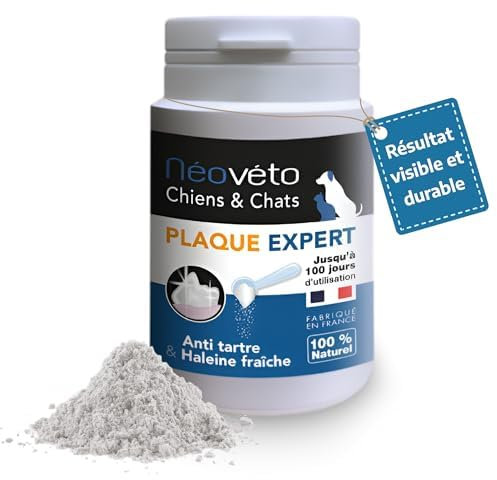 NEOVETO - Plaque Expert - 60G - Anti tartre, Mauvaise haleine - Soin Dentaire Naturel pour Chien & Chat - Jusqu'à 100 Jours de Cure - Fabriqué en France