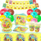 Geburtstag Deko, 60 Pcs Partygeschirr Set, Geburtstag Deko, Luftballons Set,Deko mit Teller, Becher, Servietten ,Tischdecke, Banner