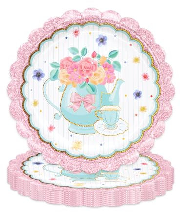 MAGLAUG Afternoon Tea Disposable Paper Plates Tableware Set for Afternoon Tea, Birthday, Mother's Day, Baby Shower, Wedding Anniversary Decoration (9inch Plates 24pcs)