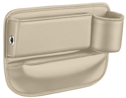 Auto Leder Getränkehalter Gap Tasche, Autositz Konsolen Aufbewahrungsbox, Autositz Leder Aufbewahrungsbox mit Getränkehalter, Auto LKW Essentials (Beige, Kopilot)