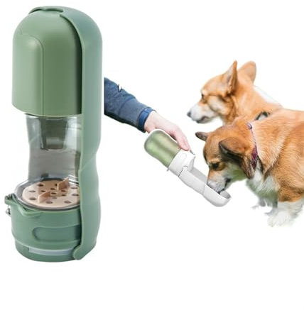 LVYUDS Hundetrinkflasche for Unterwegs mit Futterbehälter, Hunde Trinkflasche Faltbare, Trinkflasche Hund for Draussen Gehen Reisen for Hunde Kleiner Rassen (Color : GrüN, Size : 2-in-1)