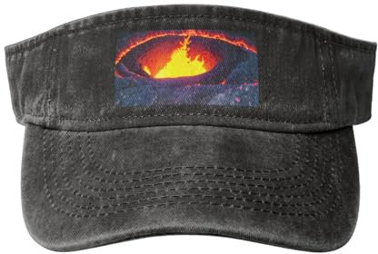 Offener Hut mit See- und Sonnenuntergang-Druck, gewaschener Denim, für Outdoor-Dekoration, geeignet für Männer und Frauen, Kilauea Volcano, L/Einheitsgröße