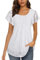 Akiooue Blouses for Women UK, Plus Size Short Sleeve Tops for Women UK Crew Neck Tops Womens Pleated Tunic Tops Ladies White Top Swing Blouse Women Chic Lace Tops Crew Neck Blouse