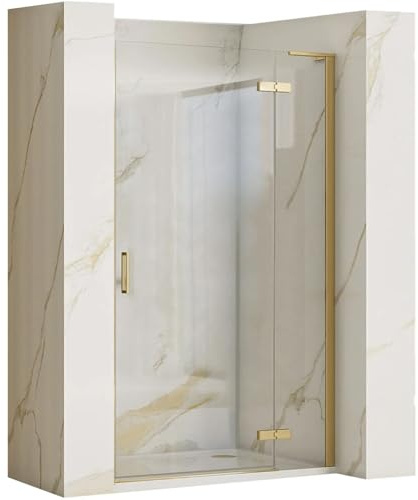 Rea Porte de douche 80 Gold Brush + profil Verre de sécurité trempé transparent 6 mm (Or brossé)