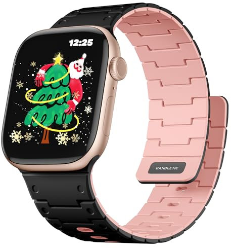 Bandletic Kompatibel mit Apple Watch Armband - Magnetbänder Silikon Sport Band Kompatibel mit iWatch Ultra/Ultra 2 49mm Series 10 46mm 9/8/7 45mm SE2/6/SE/5/4 44mm 3/2/1 42mm für Damen, Schwarz Rosa