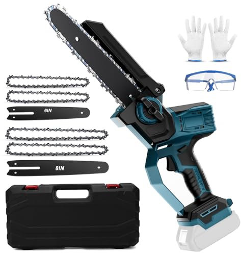 Mini motosega senza fili compatibile con batteria Bosch B 18 V, lubrificazione auto 8 pollici e 6 pollici 2 in 1, senza spazzole per tagliare legno, taglio alberi (senza batteria)