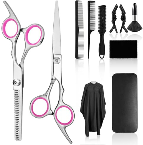 Flintronic 11PCS Tijeras Peluquería Profesional, 6.9'' Kit Tijeras Entresacar, Tijeras de Peluquero de Acero Inoxidable para Cortar el Pelo para Mujeres y Hombres, para Salón, Hogar, Mascota