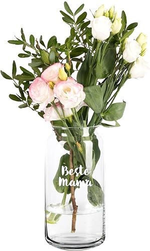 Giessle® Beste Mama Vase Geschenk (Farbe wählbar) Blumenvase Tischvase Geburtstag Glasvase