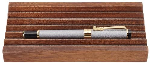 MAYJOYDIY Walnut Pen Holder Horizontal Rectangle Pen Holder Wooden Desk Organizer Pencil Holder with 6 Groove Stylish Vintage Fountain Pen Tray for Home Office Classroom Desktop Accessories