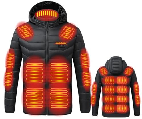 Beheizbare Jacke Herren Damen Winterjacke USB Elektrische, Heizjacke Jacke mit Heizung USB Beheizte Jacke mit 19 Heizzonen Beheizbare Weste Pufferjacke Heizmantel Kapuze Funktionsjacke Outdoorjacke