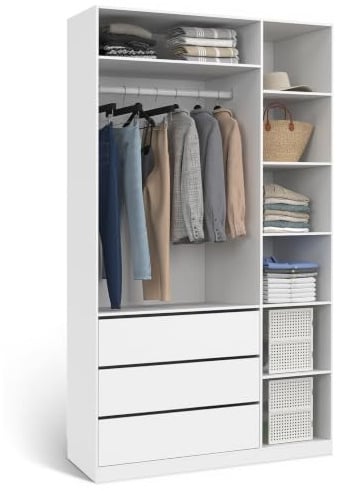 IDMarket - Modularer begehbarer Kleiderschrank TAYLOR 120 x 55 x 200 cm 2 Module mit Kleiderschrank + Regalen + Schubladen weiß