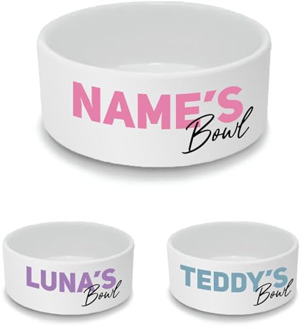 Personalised Ceramic Cat Bowl - Large White Pet Food Dish with Name's Bowl Design - Custom Name Cat Bowl 15cm Wide x 6cm Deep - Ideal for Medium to Large Cats
