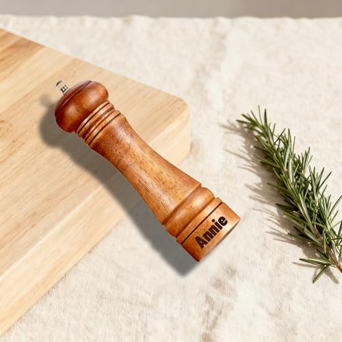 Personalized Wooden Pepper Mill Custom Pepper Grinder Kit with Name Text Manual Wooden Salt and Pepper Mills Shakers for Kitchen Cooking Housewarming Gift (1)
