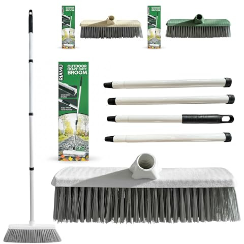 Garden Broom Outdoor Heavy Duty 12 with Stainless Steel Handle 2-in-1 Yard Brush Stiff Hard Bristle Sweeping Brush for Patio Driveway Paths Decking Strong Handle Broom for Leaves & garden Cleaning
