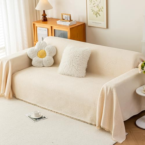 DeepDream Sofa Überzug 1/2/3/4 Sitzer, Chenille Sofaüberwurf Waschbar L Form Sektionssofa, Couch Überzug Sofa Überwurfdecke Futonbezug für Haustiere Kinder, 180 x 340cm, B Beige