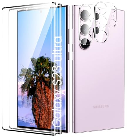Displayschutzfolie für QM-Samsung Galaxy S23 Ultra, Fall Freundlich, Kante an Kante, Blasenfrei, Ultra-HD Schutzfolie Displayschutzfolie, 2 Stück Schutzfolie und 2 Stück Kameraschutz