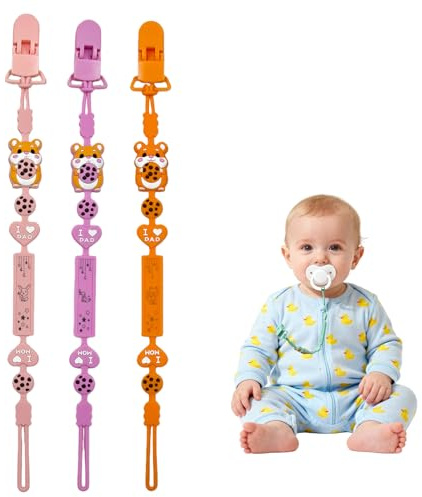 Einteilige Silikon Schnullerkette Hamster Schnullerhalter für Baby | BPA-freies Lebensmittelsilikon, waschbarer Schnullerhalterband, passend für alle gängigen Schnuller Jungen Mädchen