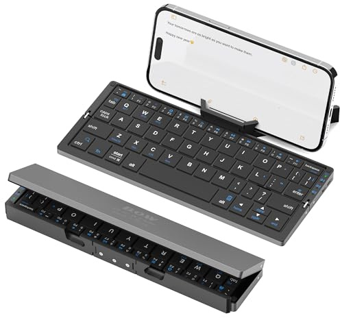 BRIMFORD Tastiera Bluetooth Pieghevole QWERTY Silenziosa con Supporto Magnetico, Mini Tastiera Wireless Ricaricabile in Alluminio per iPad, Tablet, Smartphone, Laptop（Nero）