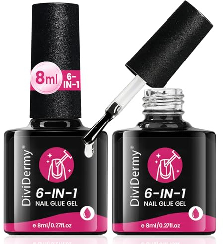 2 Stück 6 In 1 Clear Extra Stark Nail Glue, Uv Gel Nagelkleber, Nagelkleber Gel Für Fake Nails, AushäRtung Mit Lampe Erforderlich, Für Anfänger DIY Maniküre Zu Hause