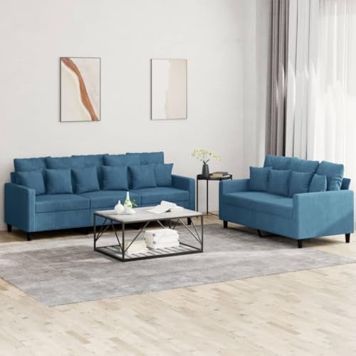Emmtore 2-TLG Sofagarnitur mit Kissen Blau Samt,Blau,Mit Kissen