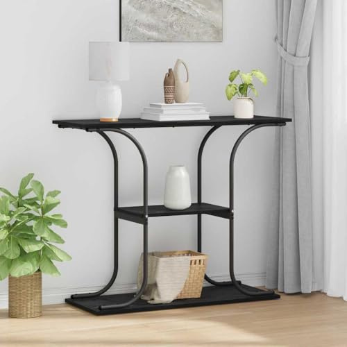 Owoxanthellate Konsolentisch schwarz Eiche 101x35x80 cm Holzwerkstoff Brettes Regal Industrial Couchtisch Beistelltisch Modernes Design für Flur Wohnzimmer Schlafzimmer