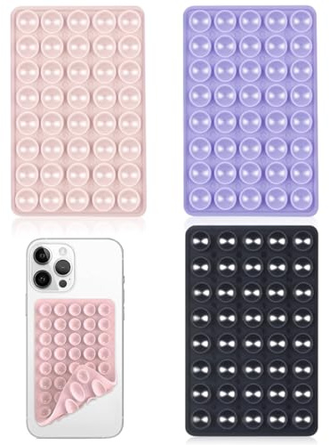 MOPZIJA 3pcs ventose in silicone, supporto quadrato a ventosa, ventose per telefono, Ventose Doppie per Cellulari, adatto per telefoni cellulari, power bank e guida,Nero + Viola + Rosa