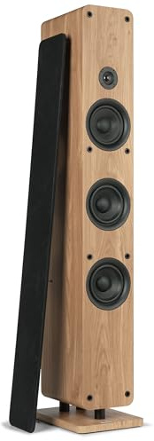 Audizio Arco – Altavoz de Torre pasivo HiFi de 160W, 3 woofers de 4 + Tweeter 1, Frontal extraíble, Ideal para para TV, Home Cinema y Tocadiscos, diseño Elegante con Acabado en Madera Clara