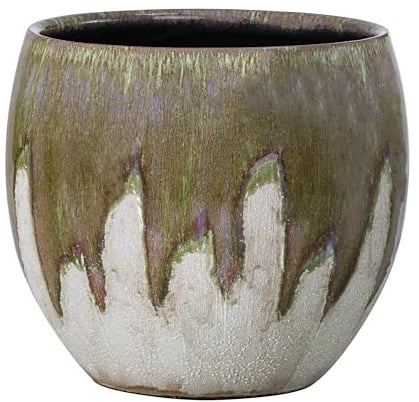 Dehner Übertopf Joulie Duo, grün/creme, Ø 34 cm/innen 29 cm, Höhe 34 cm | bauchiger Indoor Blumentopf, Keramik, glasierte/matte Oberfläche mit Farbverlauf, handgefertigt