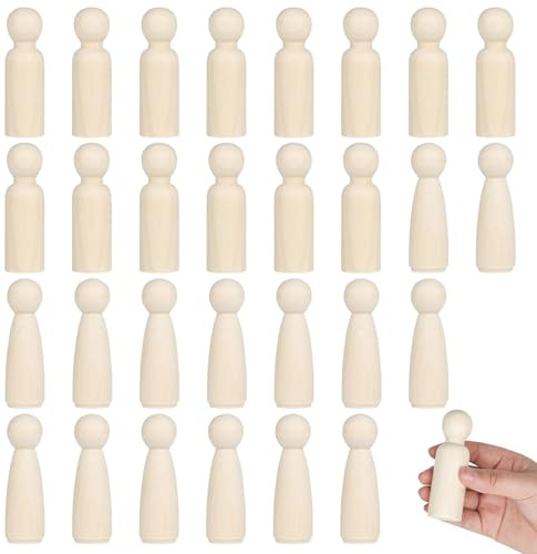 YYTECH 30 Stück Holzfiguren Groß zum Bemalen, 90 mm Holzpuppen zum Basteln, Diy Unfinished Wood Peg Dolls, Holz Figurenkegel Figuren, für Dekoration Bemalen Basteln(15*Männlich +15*Weiblich)