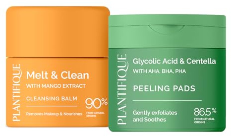 PLANTIFIQUE Korean Peeling Pads 60 Stück - Toner Pads für alle Hauttypen & Korean Cleansing Balm mit Papaya - Wasserfest Augen Make Up Entferner, 40 g