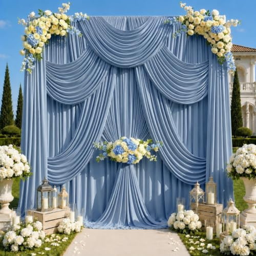 EJNSQA 20x12 ft Dusty Blue Backdrop Curtains for Wedding, Party and Photo | 4 Panels 5x12 ft, Soft Polyester Drapes, Wrinkle-Free, Washable, Reusable, 4 in Rod Pocket for Birthday and Event Decor