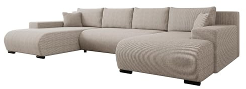Mirjan24 Ecksofa Nojan Cord, Eckcouch Couch mit Schlaffunktion und Bettkasten, Wohnlandschaft, U-Form Sofa mit Bettfunktion, Cord-Bezug (Poso 03)