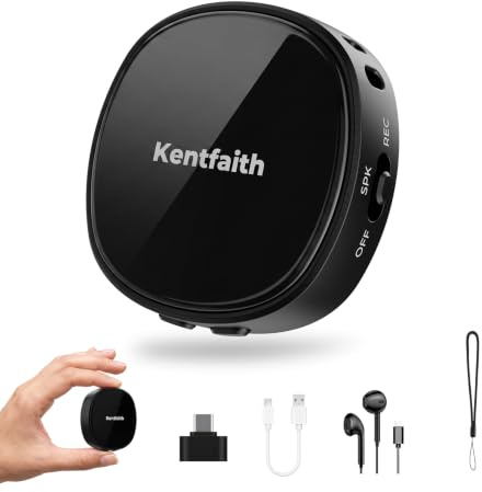 Kentfaith Registratore Vocale 64GB Magnetico con Attivazione Vocale | Riduzione Rumore DSP, Batteria 25H, Type-C port, One-Touch Mini Registratore Vocale per Riunioni Lezioni e Interviste