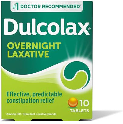 Dulcolax Stimulant Laxative Tablets, Predictable & Effective Constipation Relief, Relieves Straining & Bloating, Bisacodyl 5 mg, 10 Count