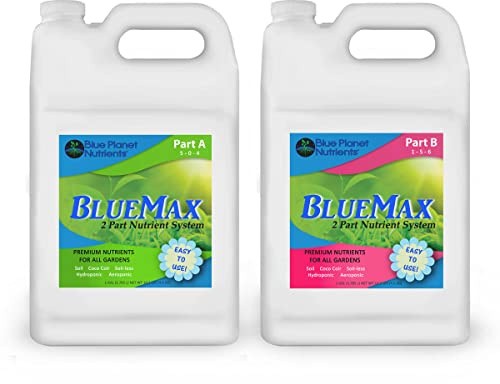 BlueMax Fertilizer Set (128 Fluid Oz Bottles) Gallon | Concentrated Plant Food for All Plants & Gardens | Makes Up to 1,890 Gallons | Blue Planet Nutrients