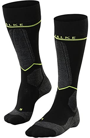 FALKE Herren Skisocken SK Energizing Wool M Kh Wolle Funktionsmaterial mit Kompression 1 Paar, Schwarz Black-Lightning 3171, 43-46