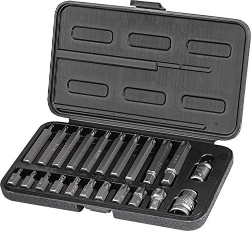 Ensemble de 22 Pièces TORX (30, 75mm) Jeu de Douille Jeu d'embouts (T20 T25 T30 T35 T40 T45 T50 T55 T60 T70) + 2 adaptateurs 1/2 & 3/8 pouce - Ensemble de clés à douille (HRC 58-62) - Acier S2, Cr-V