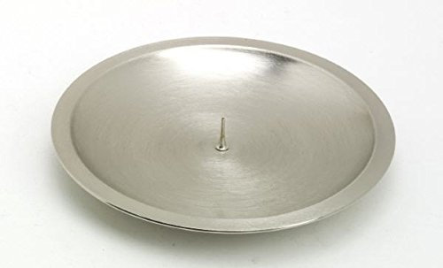 Kerzenteller mit Dorn, Dekoteller Messing matt vernickelt Silber für Kerzen Ø 13 cm