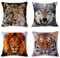 Dekorative Kissenhülle Kissenbezüge 45 x 45 cm, 4er Set Weich Baumwolle Leinen Dekokissen Fall Sofa Auto Home Bed Decor Haus Büro Quadratische Kissenbezüg Nette Tier Löwe Tiger Wolf Leopard Muster