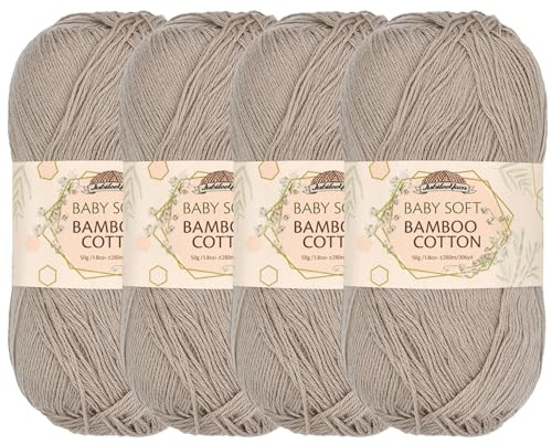 JubileeYarn Baby Soft Bamboo Cotton Yarn - 50g/Skein - Sand Cliff Brown - 4 Skeins