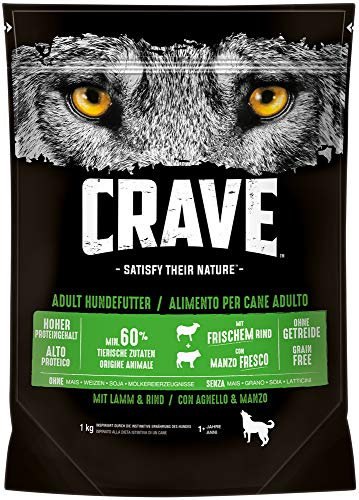 Crave Hundefutter Trockenfutter Adult 1+ Mit Lamm & Rind, 1 Beutel (1 x 1kg)