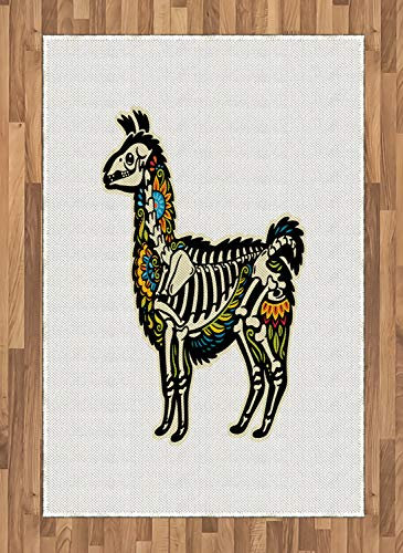 ABAKUHAUS Lama Teppich, Zuckerschädel-Art-Alpaka, Deko-Teppich Digitaldruck, Färben mit langfristigen Halt, 120 x 180 cm, Mehrfarbig