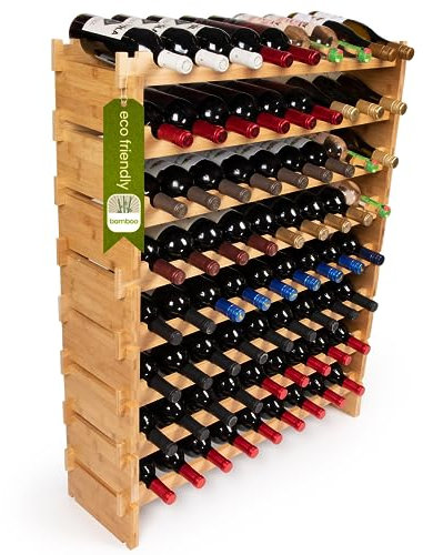 DECOMIL - 72 Bottle Stackable Modular Wine Rack Wine Storage Rack Solid Bamboo Wine Holder Display Shelves, Wobble-Free (Eight-Tier, 72 Bottle Capacity)