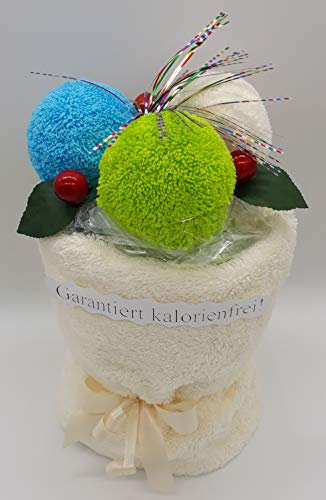 Frotteebox Geschenk Set Eisbecher in Handarbeit geformt aus 1x Handtuch (100x50cm) beige und 3X Waschhandschuh
