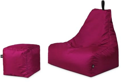 Patchhome Bean Bag Lounge Chair + Cube / Stool XXL with Zip Refillable Gamer Seat Cushion Gaming Ready Filled with Polystyrene Filling Suitable for Indoor and Outdoor Use in 2 Sizes Wine Red