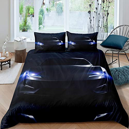 Tbrand Auto Betten Set Modernes Fahrzeug Antike Bettwäsche Set 135x200cm für Kinder Herren Speed Sportwagen Bettbezug Set Schwarz Ultra weich Dekor 2St