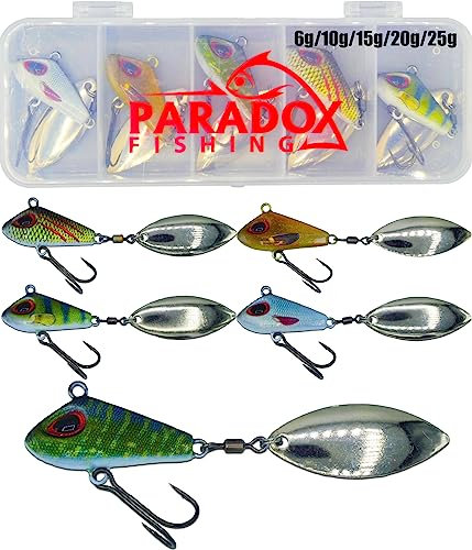 Paradox Fishing Jig Spinner 5er Set 20g Delusory Spin Jig zum Barsch Angeln Barsch Köder Zander Köder Hecht Köder Bleikopfspinner Spinnerbait Spinnköder Chatterbait– optimaler Barschköder (20g)