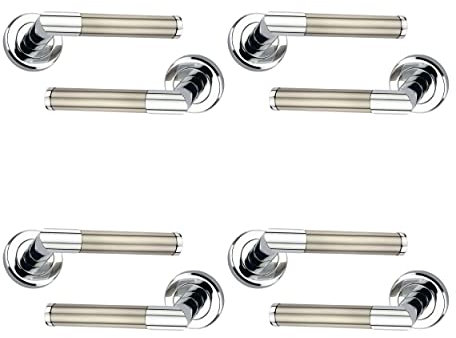 Allen & Alvan A&A Door Handle, Lever on Round Rose, Internal Door Handle, Gleaming Design, Premium Aluminium Pressure Die Cast, Polished Chrome & Satin Nickel