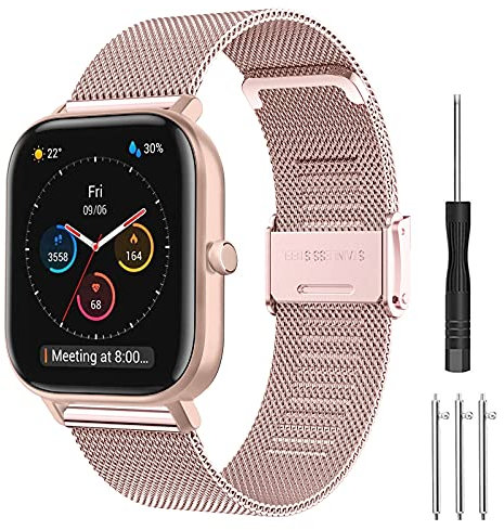 Cinturino per Amazfit GTS, 20mm Cinturino in Acciaio Inossidabile in Metallo Cinturino per Amazfit GTS 4, GTS 4 Mini, GTS 2 Mini, GTS 2, GTS 3, Amazfit Bip, Bip U, Bip U Pro, GTR Mini, Amazfit Active